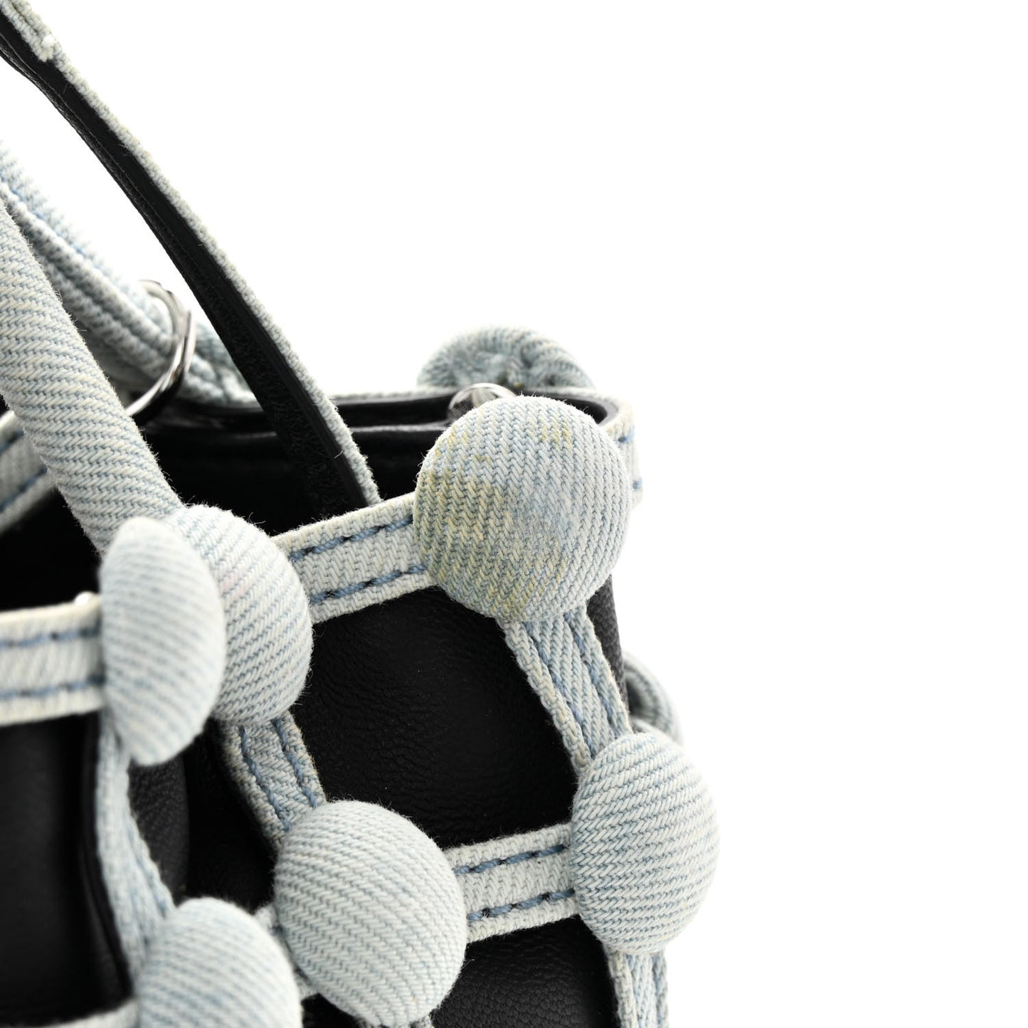 Nappa Denim Dome Studded Mini Roxy Bucket Bag Black
