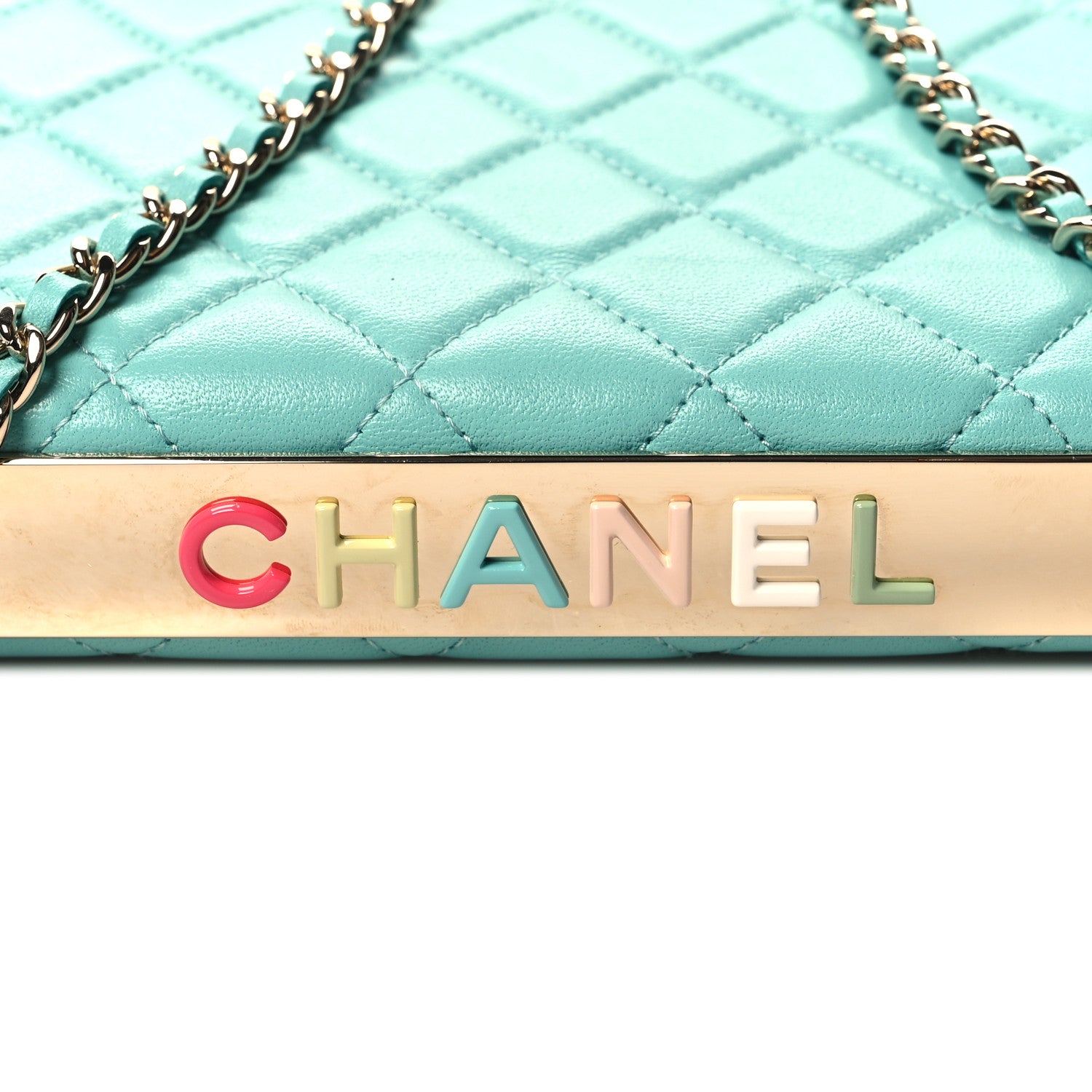 Chanel Lambskin Quilted Trendy CC Wallet On Chain WOC Turquoise 12 of 13