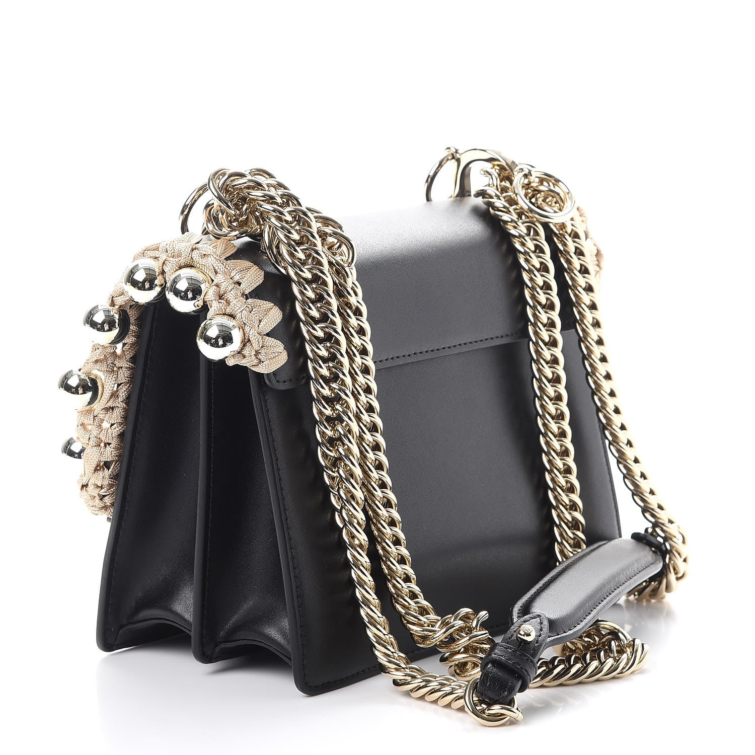 Fendi Vitello Liberty Ribbon Pearl Lace Up Small Kan I Shoulder Bag Black 3 of 7