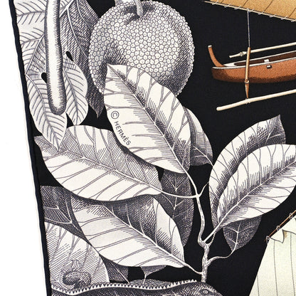 Hermes Silk Tous Les Bateaux Du Monde Scarf 90 Black Gris Marron 3 of 3