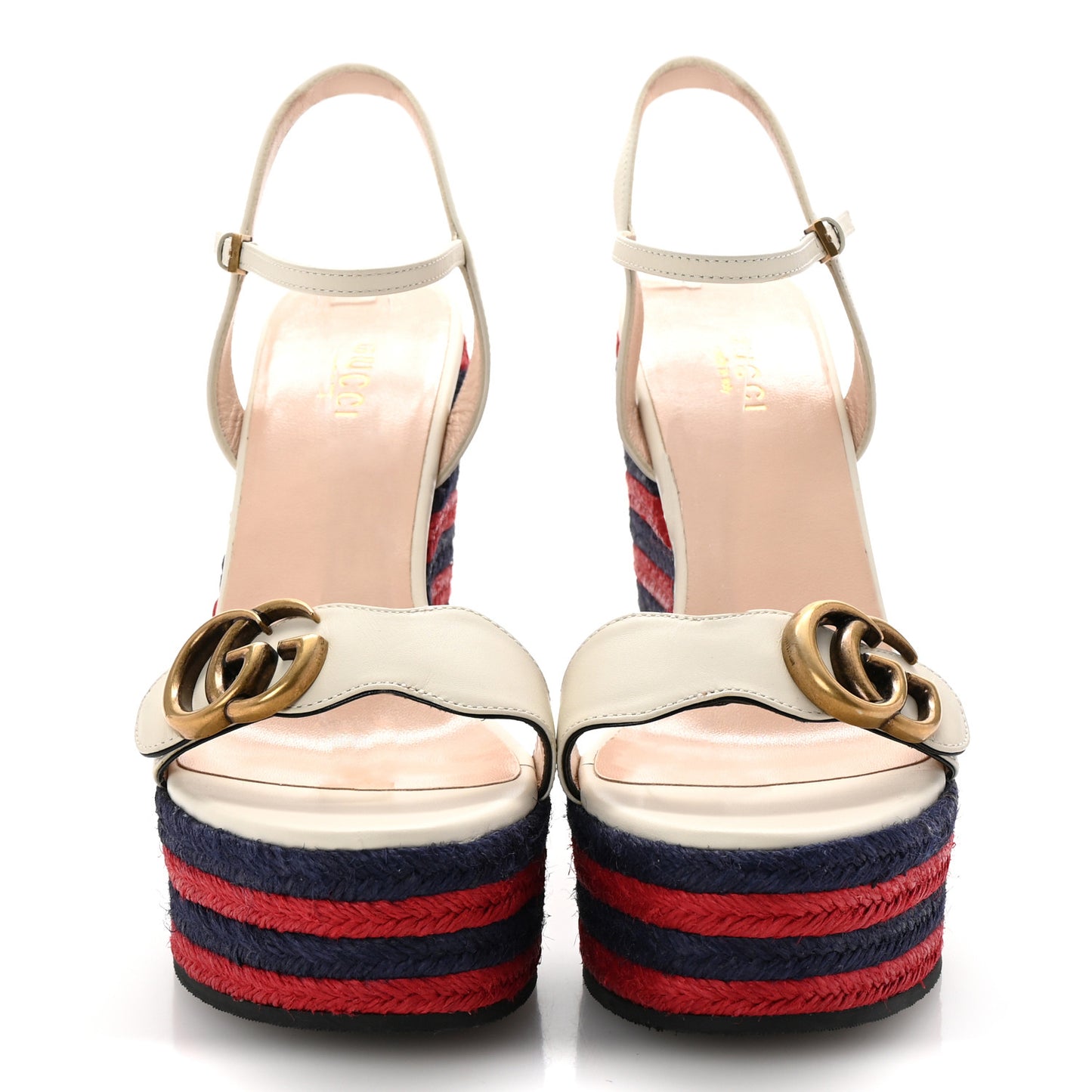 Lifford Calfskin GG Marmont Platform 35/120mm Espadrille Wedges 37 Mystic White