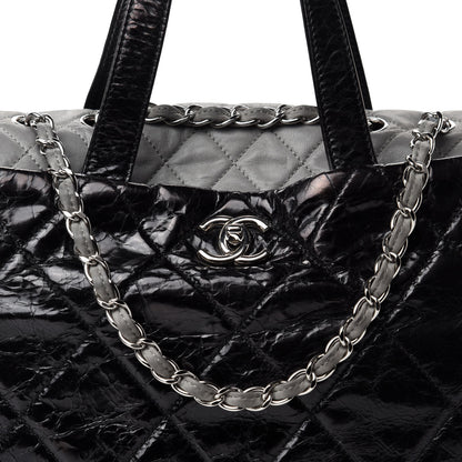 Chanel Glazed Calfskin Lambskin Quilted Portobello Tote Black Grey 10 of 10