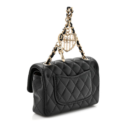 Chanel Lambskin Quilted Mini Flap Bag Charm With Hook Black 3 of 10