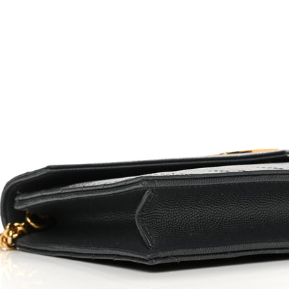 Saint Laurent Grain De Poudre Matelasse Chevron Monogram Envelope Chain Wallet Dark Smog 9 of 13