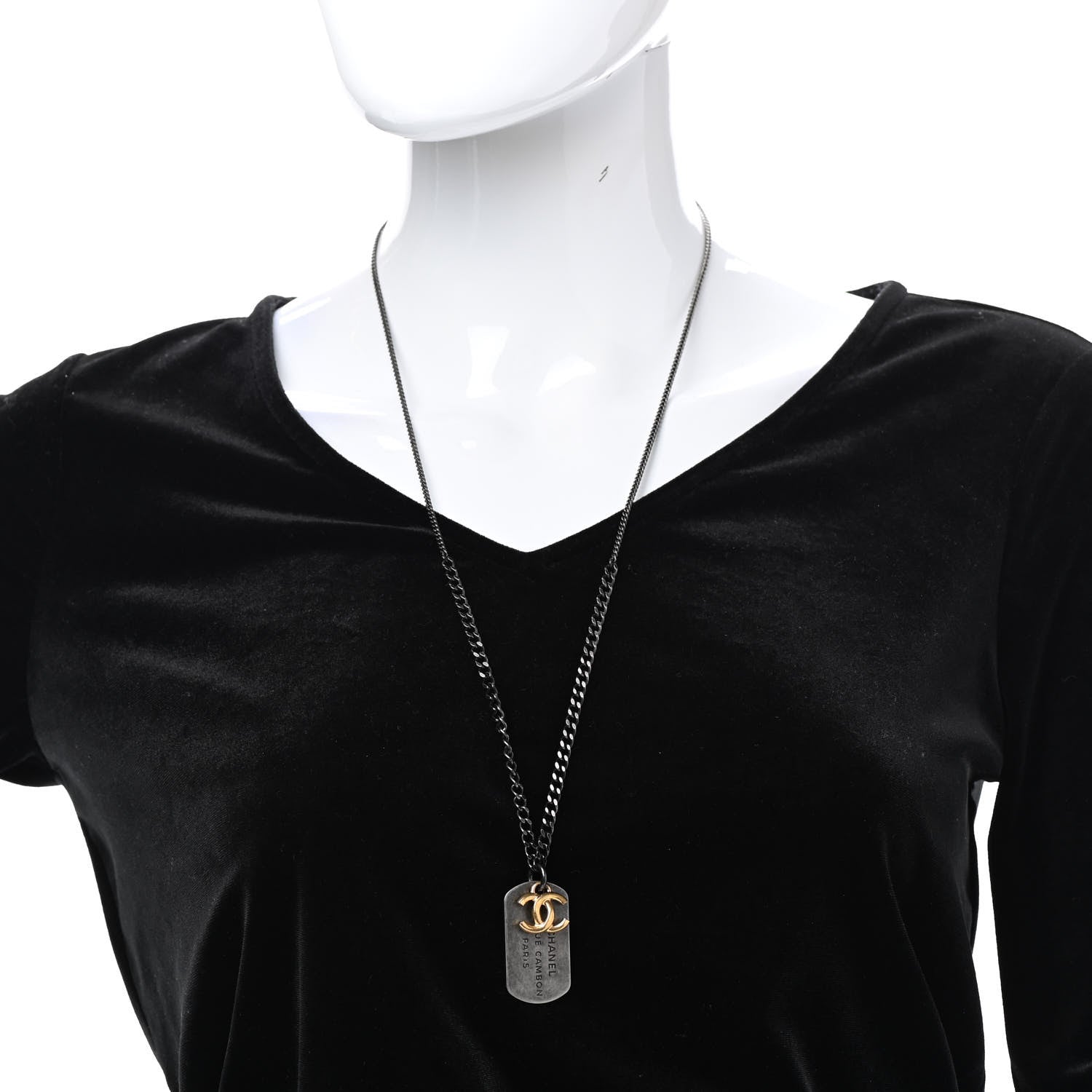 Chanel Ruthenium ID Dog Tag Charm Necklace Silver Gold 5 of 6