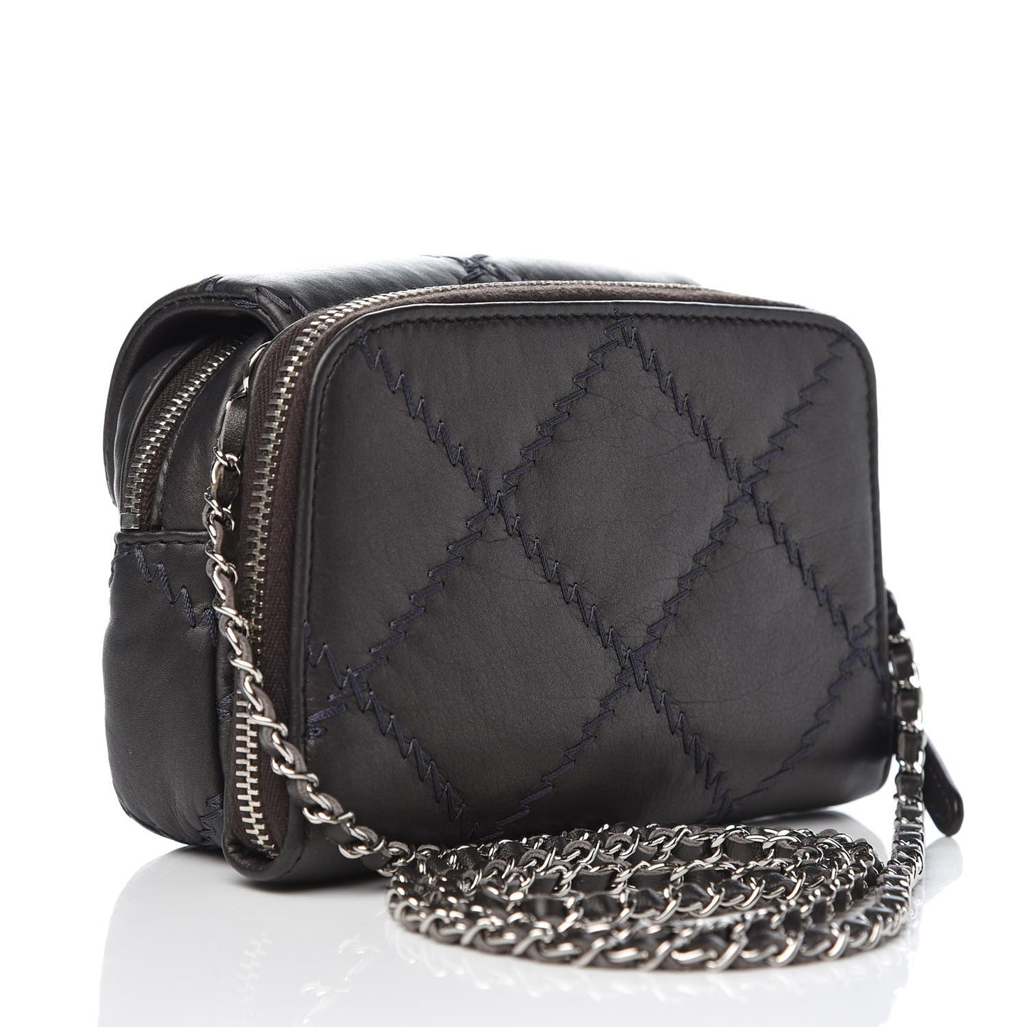 Metallic Lambskin Stitched New Mini Flap Grey