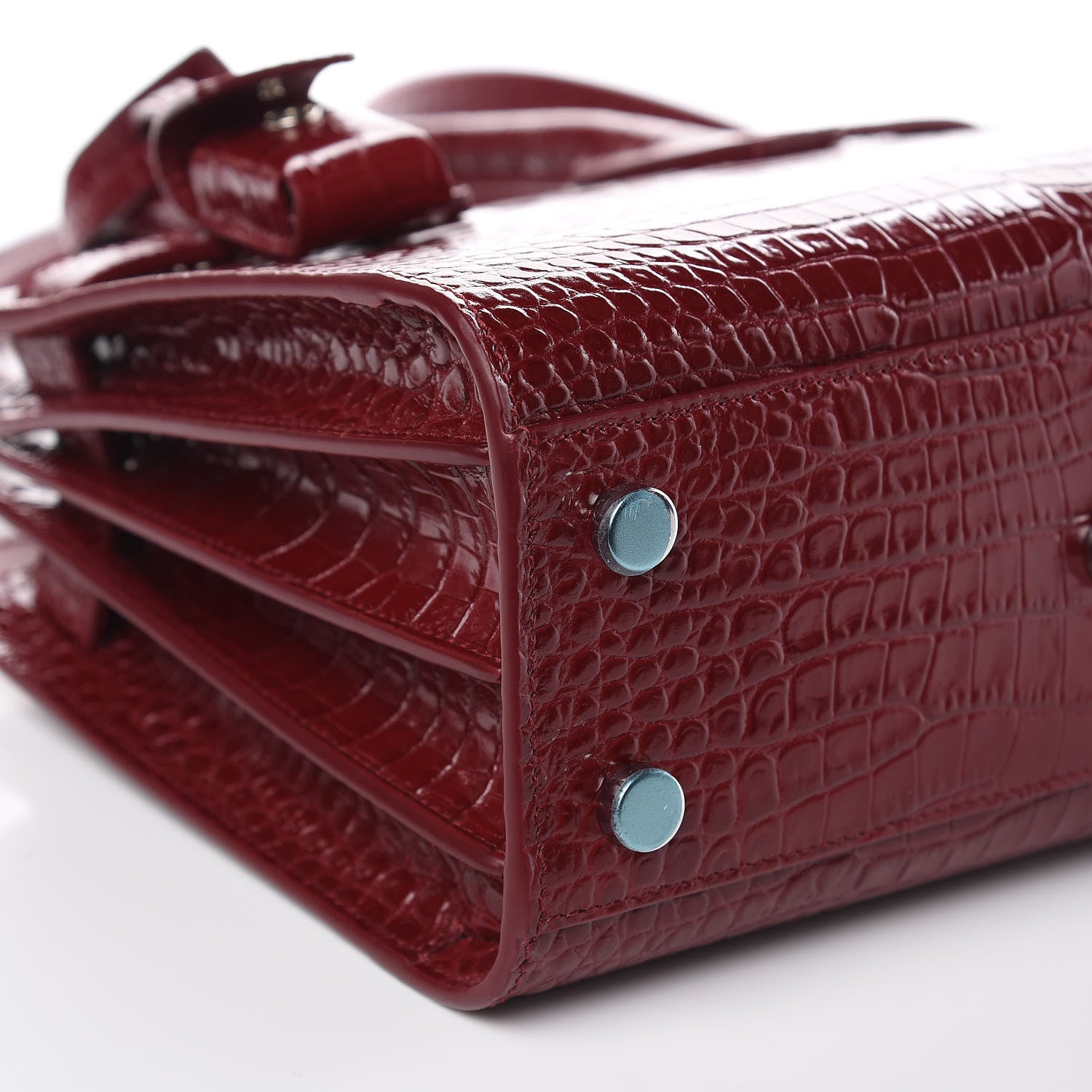 Saint Laurent Calfskin Crocodile Embossed Nano Sac De Jour Dark Red 8 of 10