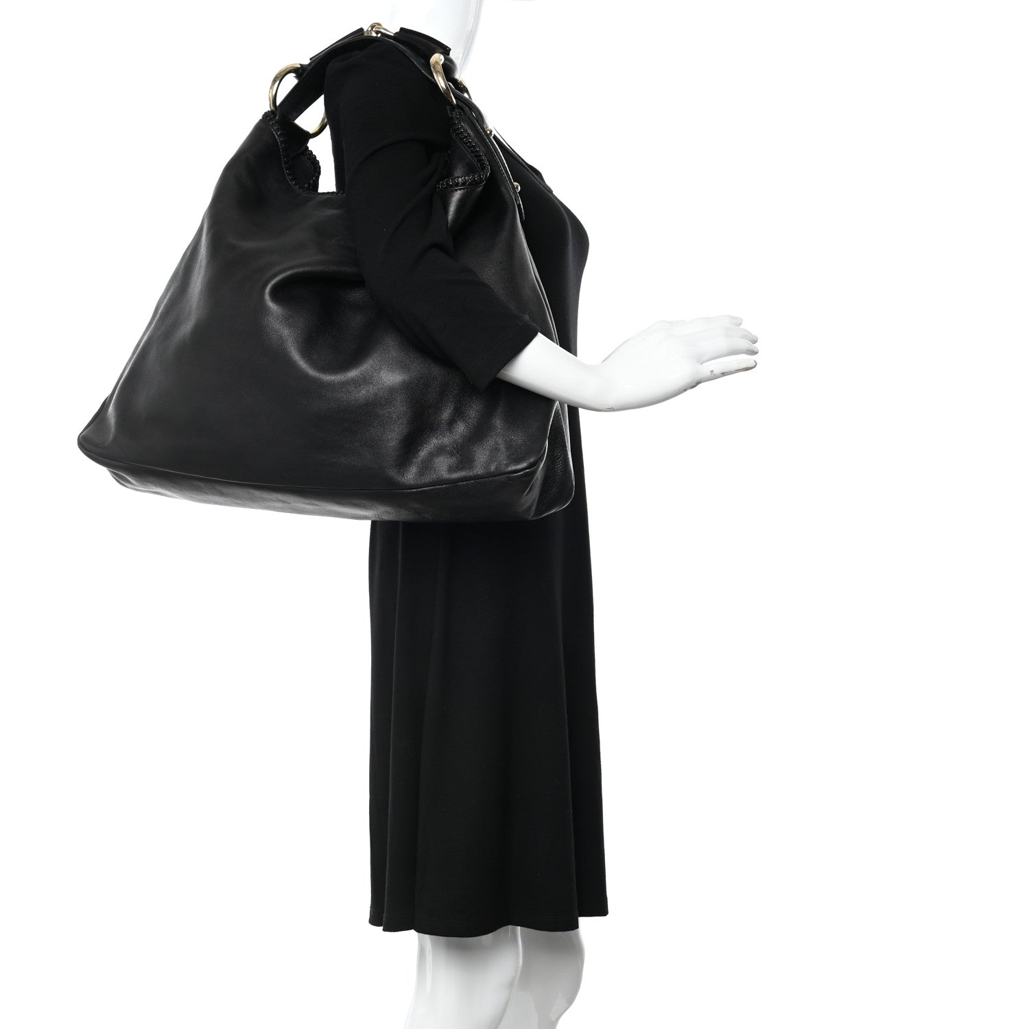 Gucci Calfskin Large Horsebit Chain Hobo Black 2 of 14