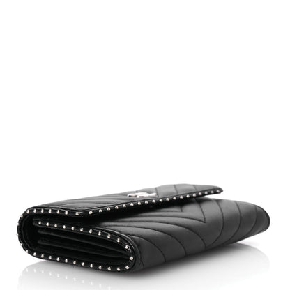 Chanel Lambskin Chevron Quilted Studded Small Flap Wallet Black 4 of 16