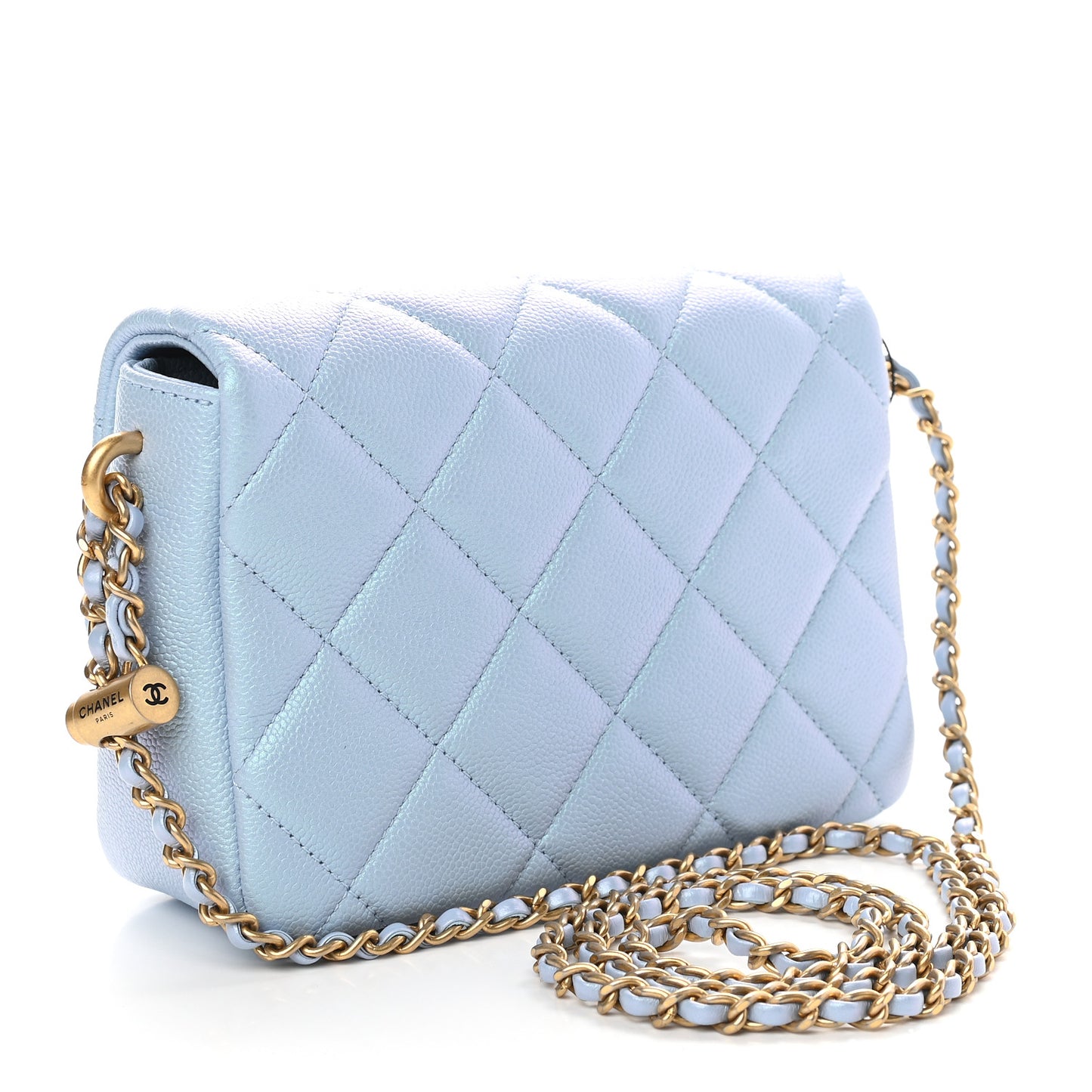 Iridescent Caviar Quilted Mini My Perfect Flap Light Blue