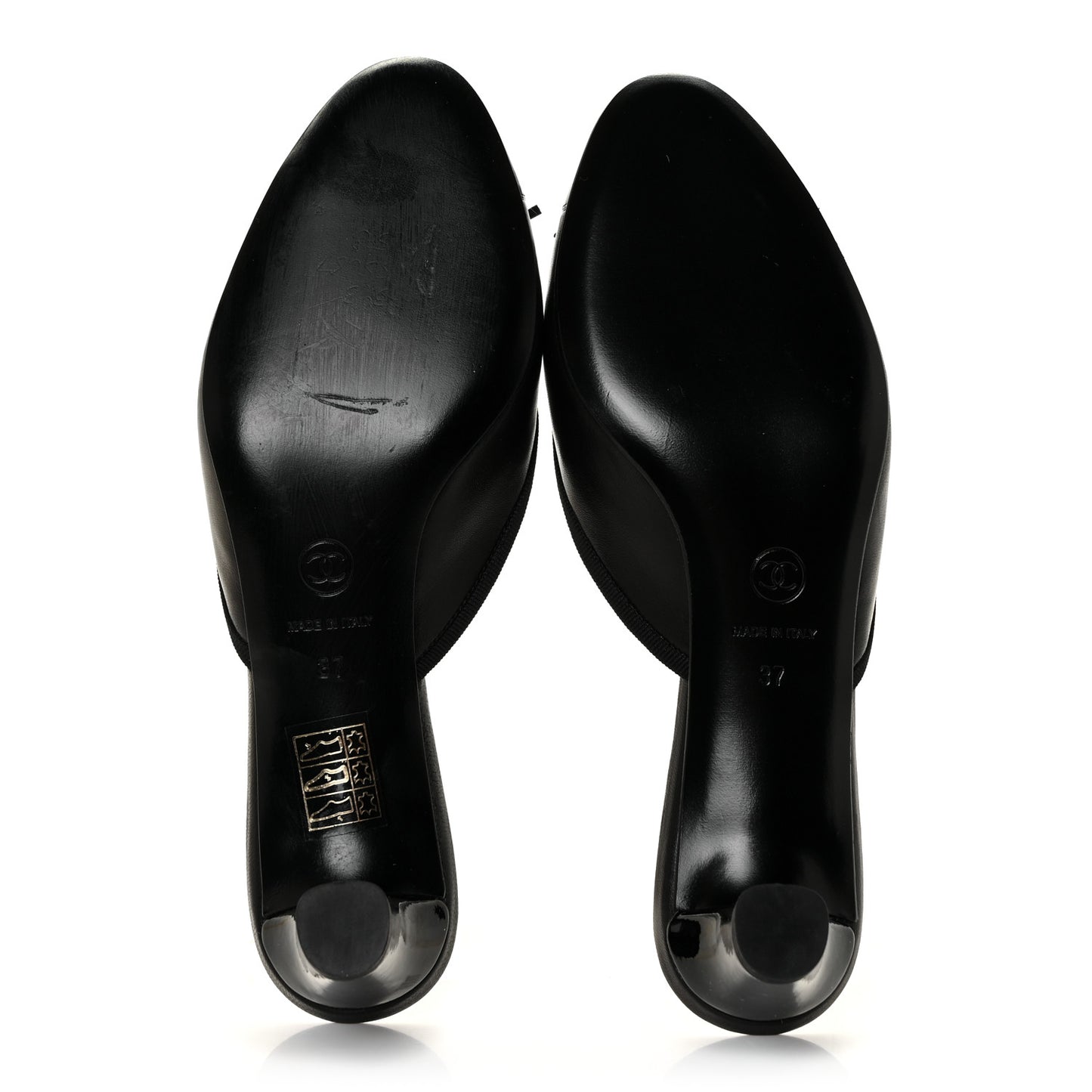 Lambskin Patent Cap Toe CC Mules 37 Black