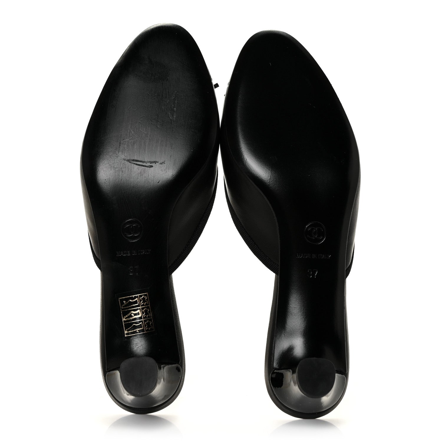 Chanel Lambskin Patent Cap Toe CC Mules 37 Black 5 of 9