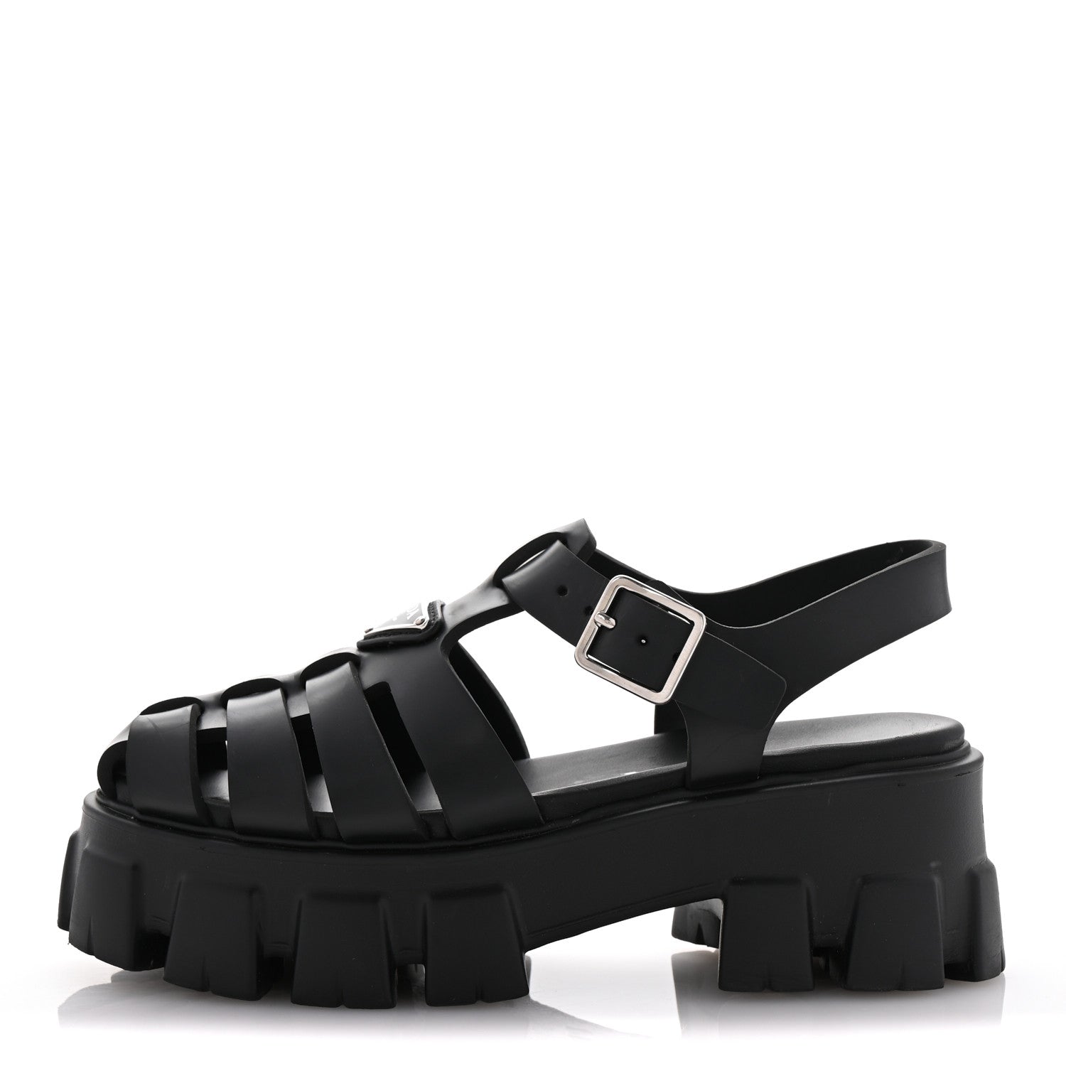 Prada Foam Rubber Triangle Logo Monolith 55mm Cage Sandals 36 Black 1 of 9