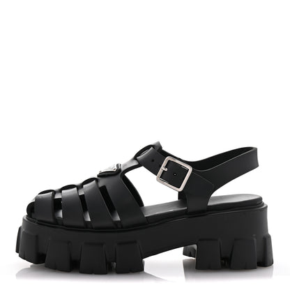 Prada Foam Rubber Triangle Logo Monolith 55mm Cage Sandals 36 Black 1 of 9