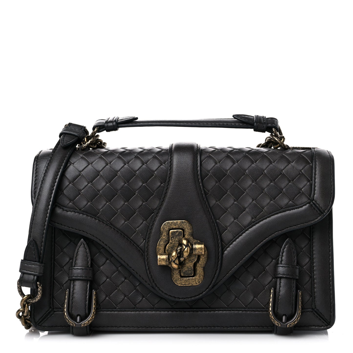 French Calfskin Intrecciato City Knot Bag Grey