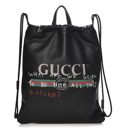 Gucci Calfskin Coco Capitan Logo Drawstring Backpack Black 1 of 7