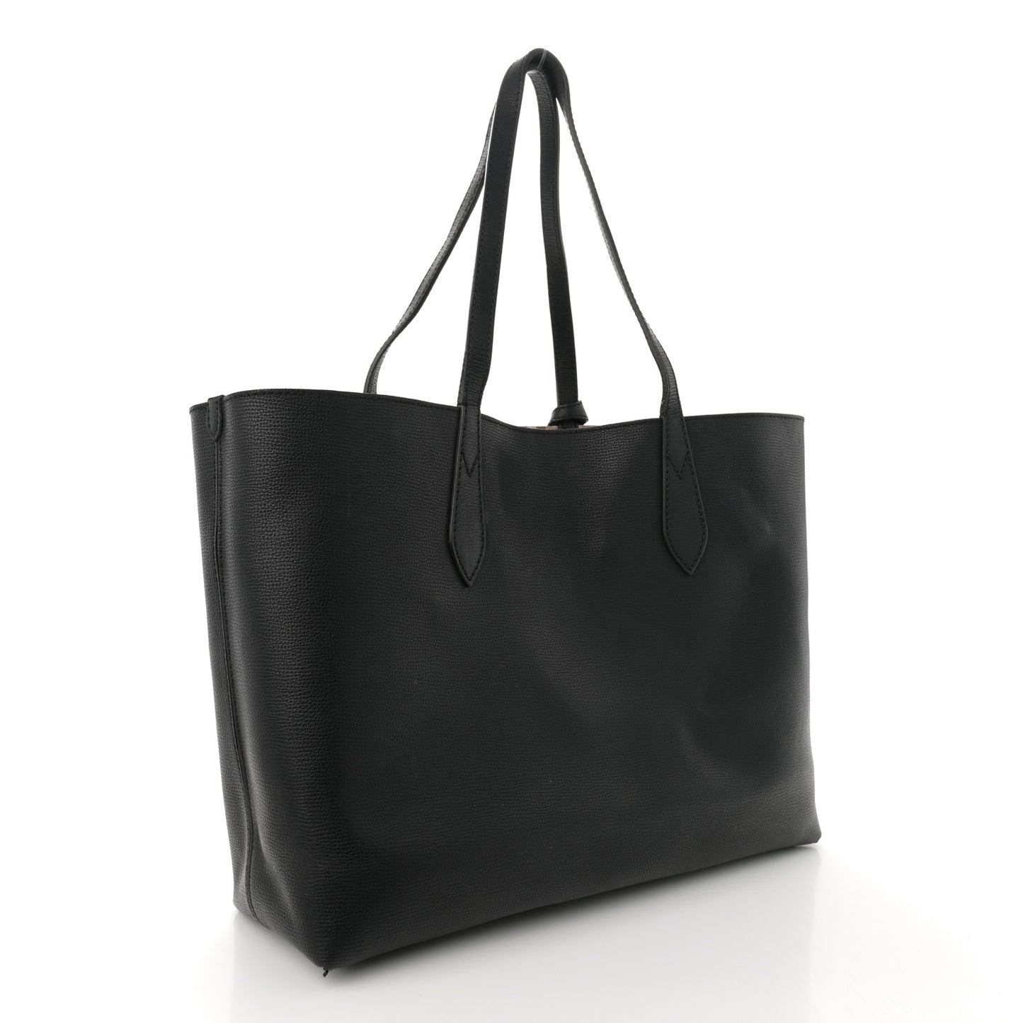 Grainy Calfskin Haymarket Check Medium Reversible Tote Black