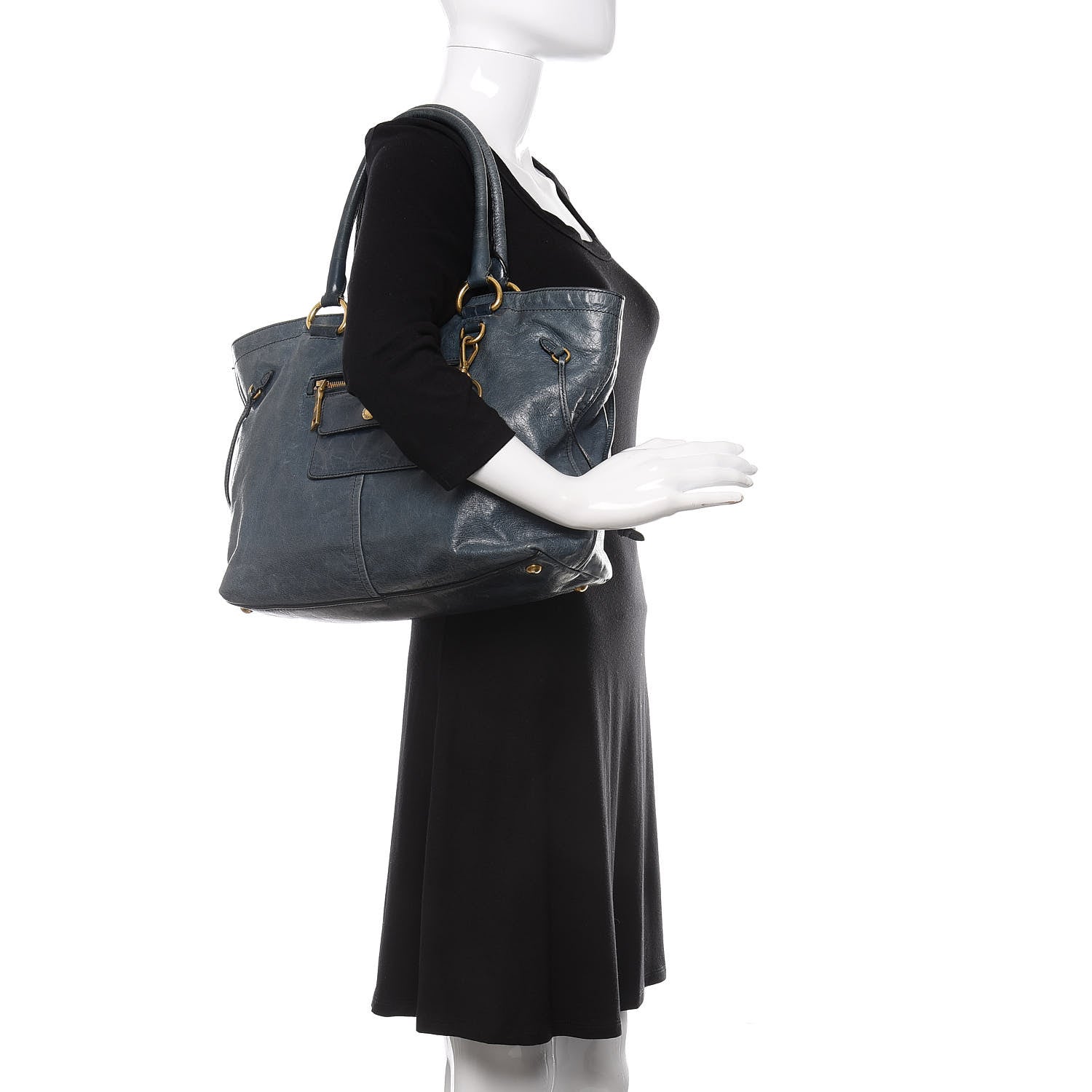 Prada Vitello Shine Tote Denim 2 of 21