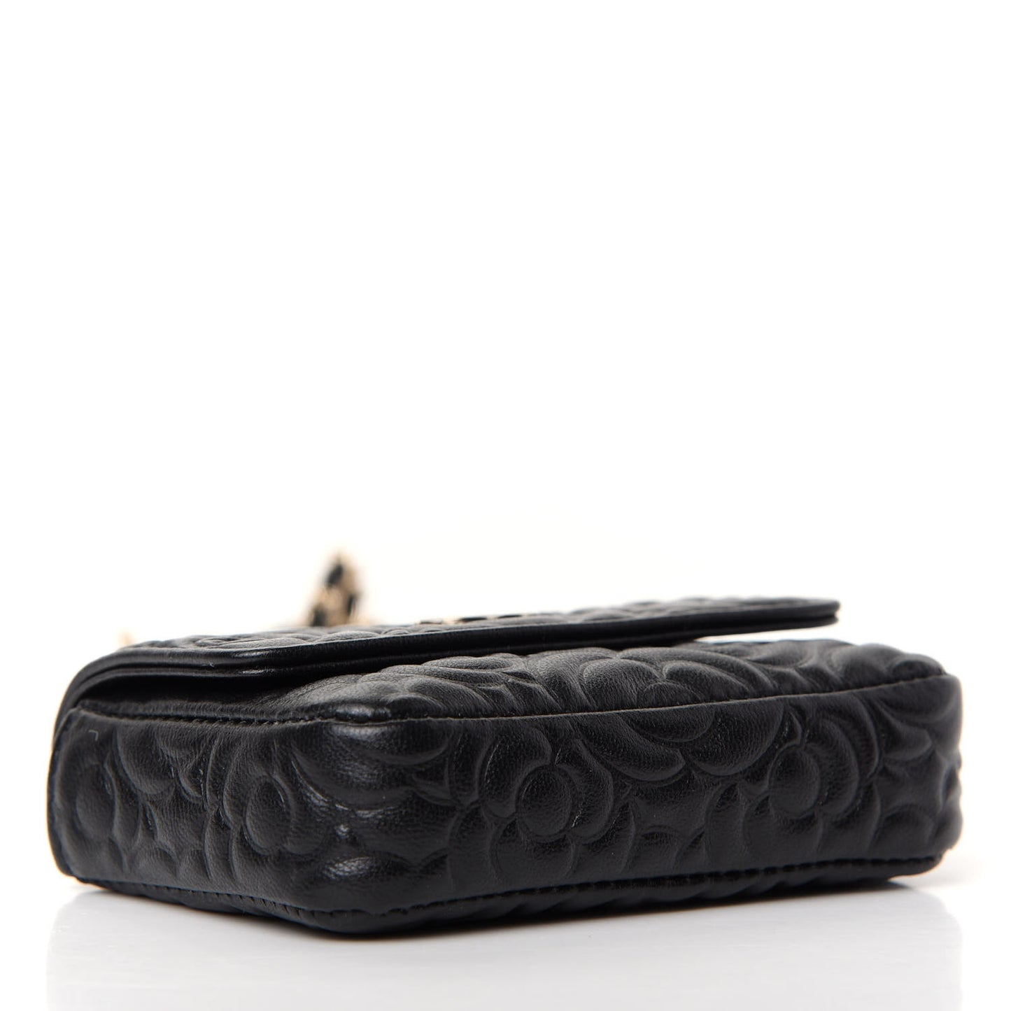 Lambskin Camellia Embossed Chain Belt Bag Black