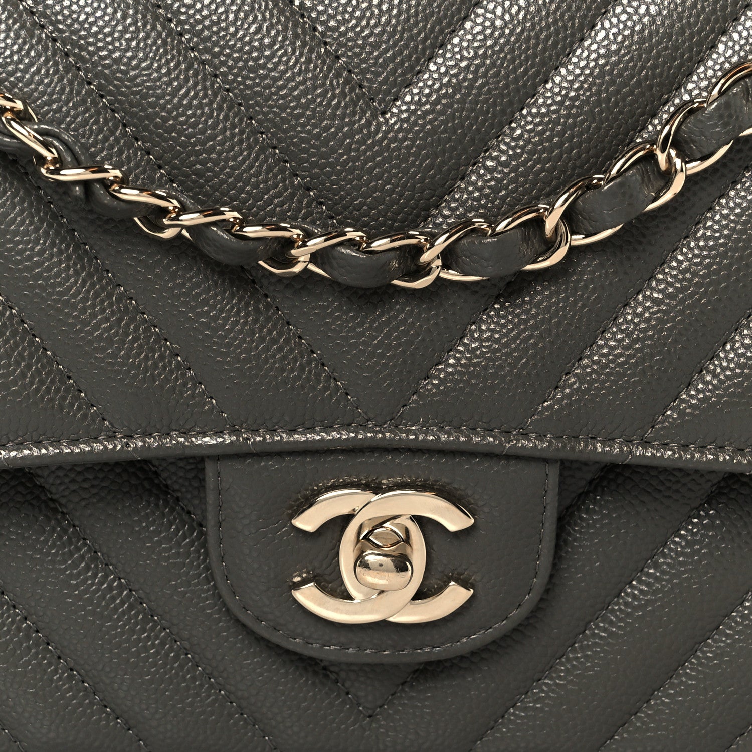 Chanel Caviar Chevron Quilted Medium Double Flap Dark Grey 8 of 10