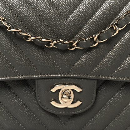 Chanel Caviar Chevron Quilted Medium Double Flap Dark Grey 8 of 10
