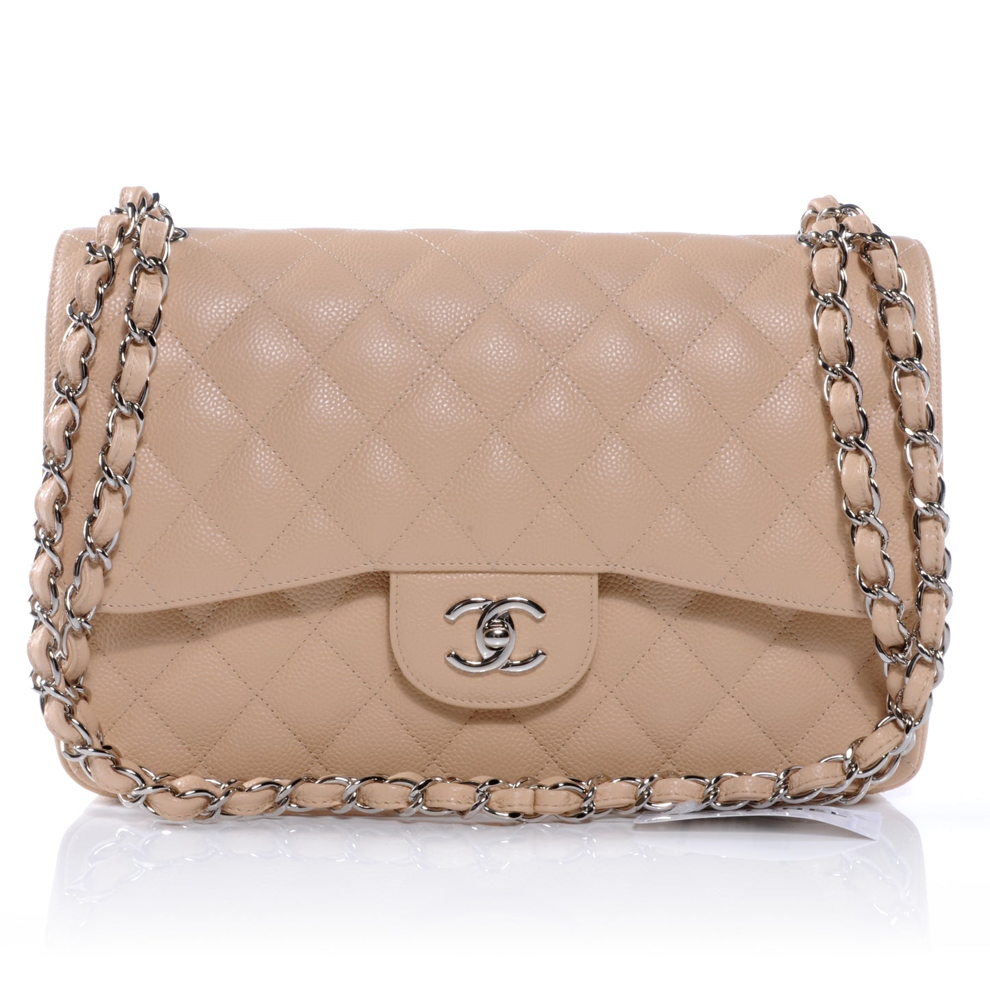 Caviar Jumbo Double Flap Beige Clair