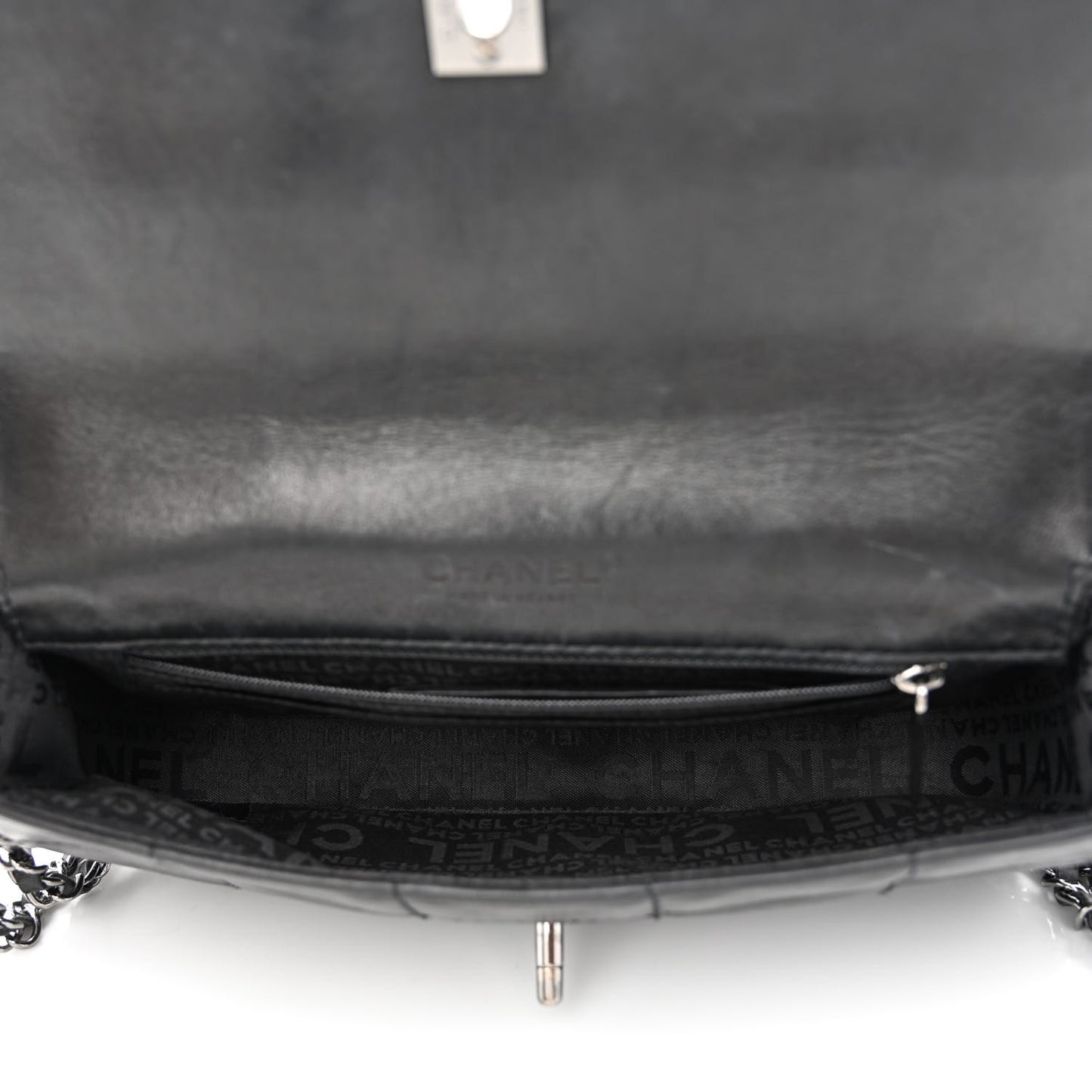 Lambskin Square Quilted 5 Chain Flap Black