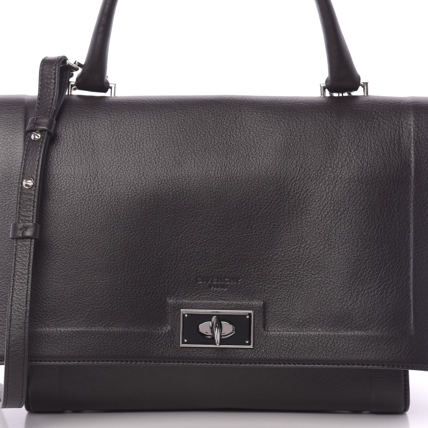 Grained Calfskin Small Shark Lock Satchel Dark Brown