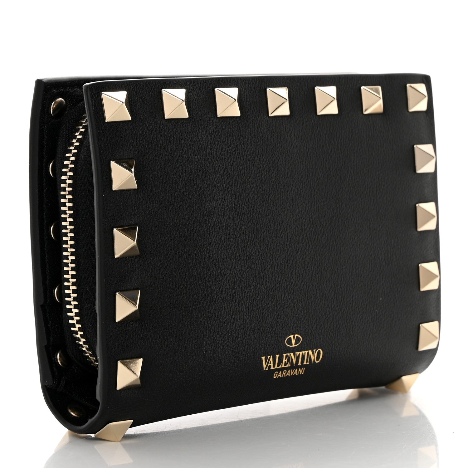 Valentino Garavani Vitello Rockstud Compact Zip Around Wallet Black 3 of 7