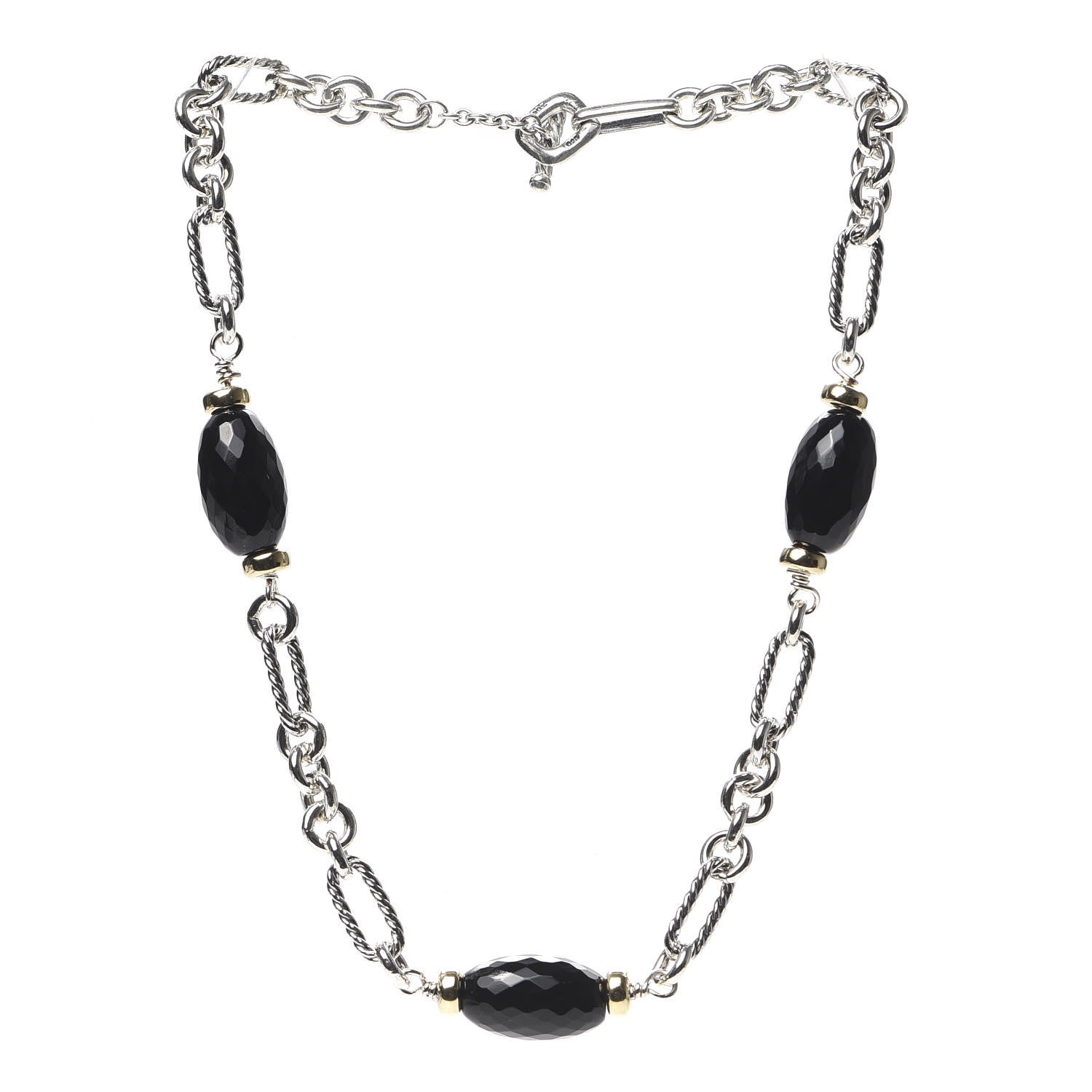 David Yurman Sterling Silver 18K Yellow Gold Black Onyx Figaro Chain Necklace 3 of 5