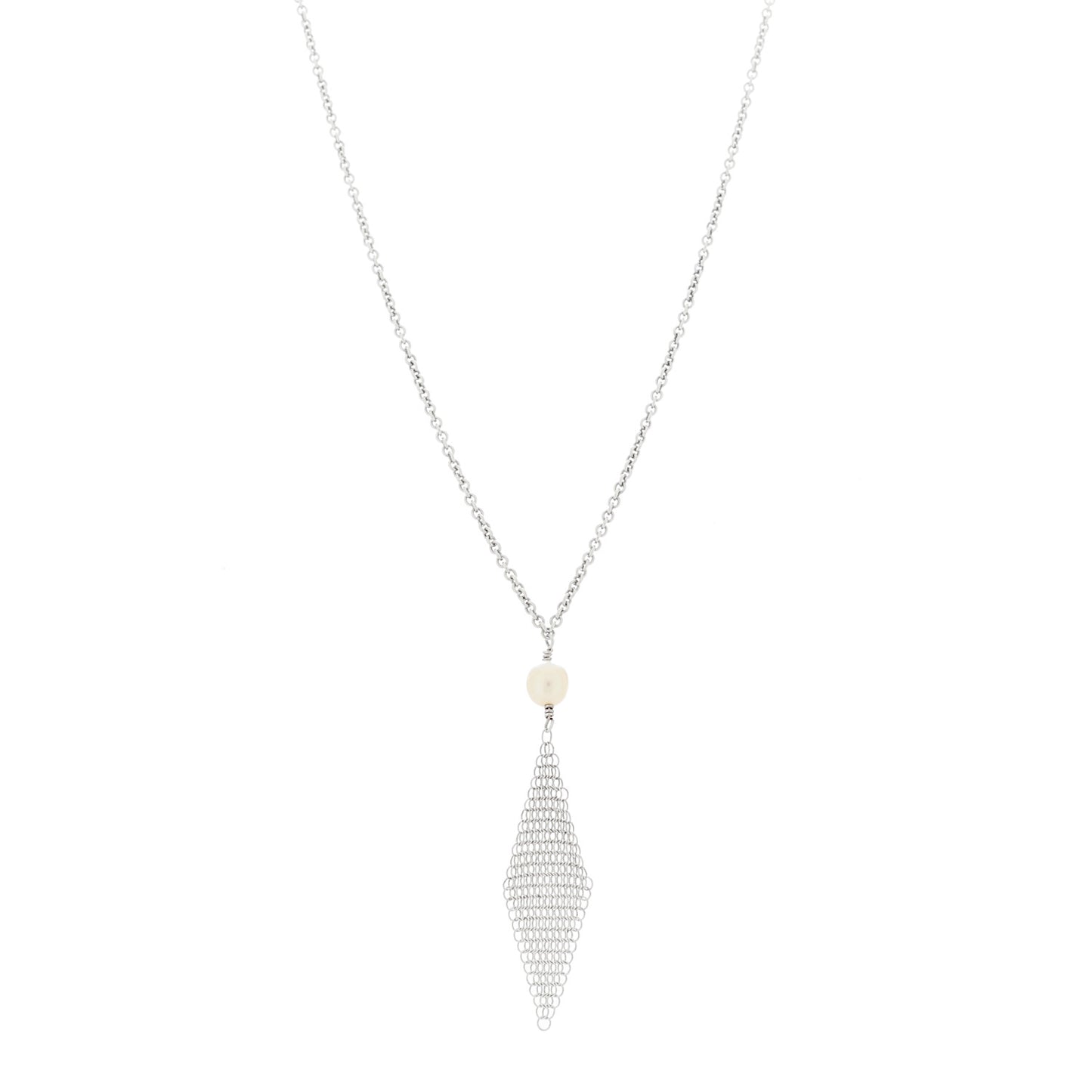 Sterling Silver Pearl Elsa Peretti Mesh Pendant Necklace