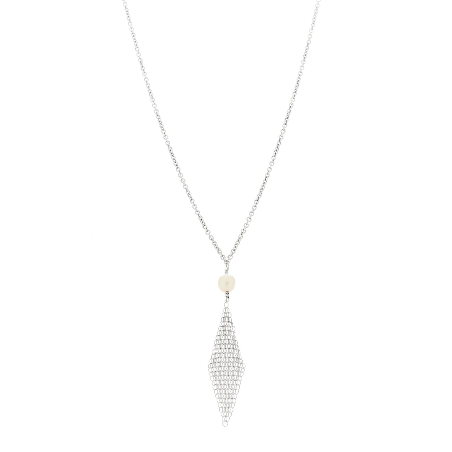 Tiffany Sterling Silver Pearl Elsa Peretti Mesh Pendant Necklace 1 of 6