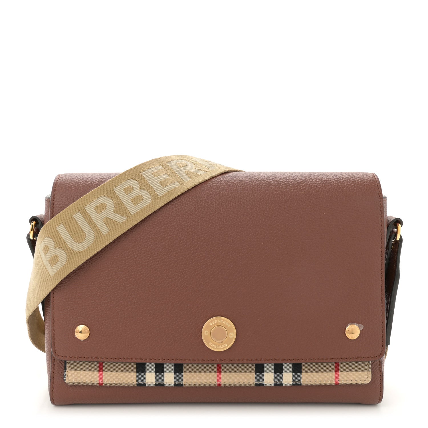 Burberry Calfskin Vintage Check Note Crossbody Bag Tan 1 of 11