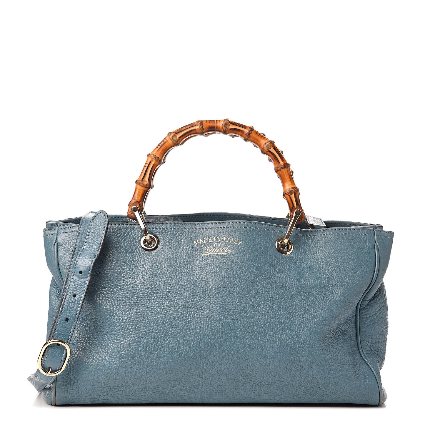 Pebbled Calfskin Medium Bamboo Shopper Tote Light Blue