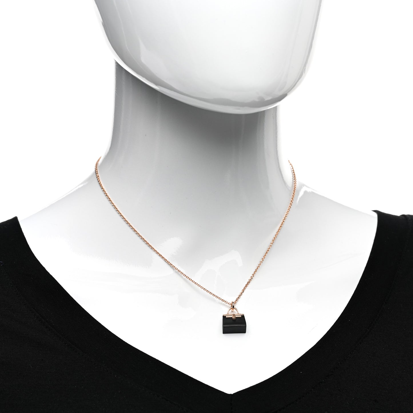 18K Rose Gold Black Jade Kelly Amulettes Pendant Necklace