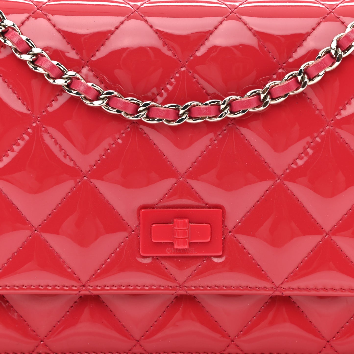 Patent Calfskin Quilted Reissue Wallet On Chain WOC Pink