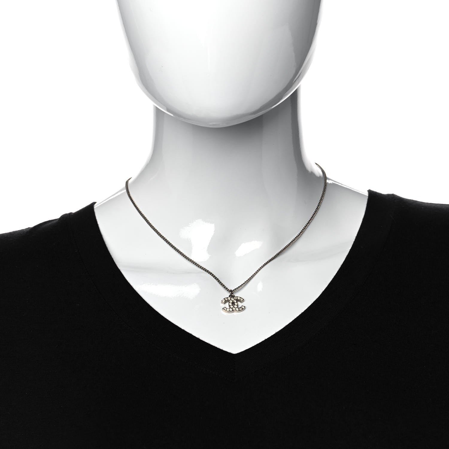 Chanel Crystal Timeless CC Necklace Silver 2 of 6
