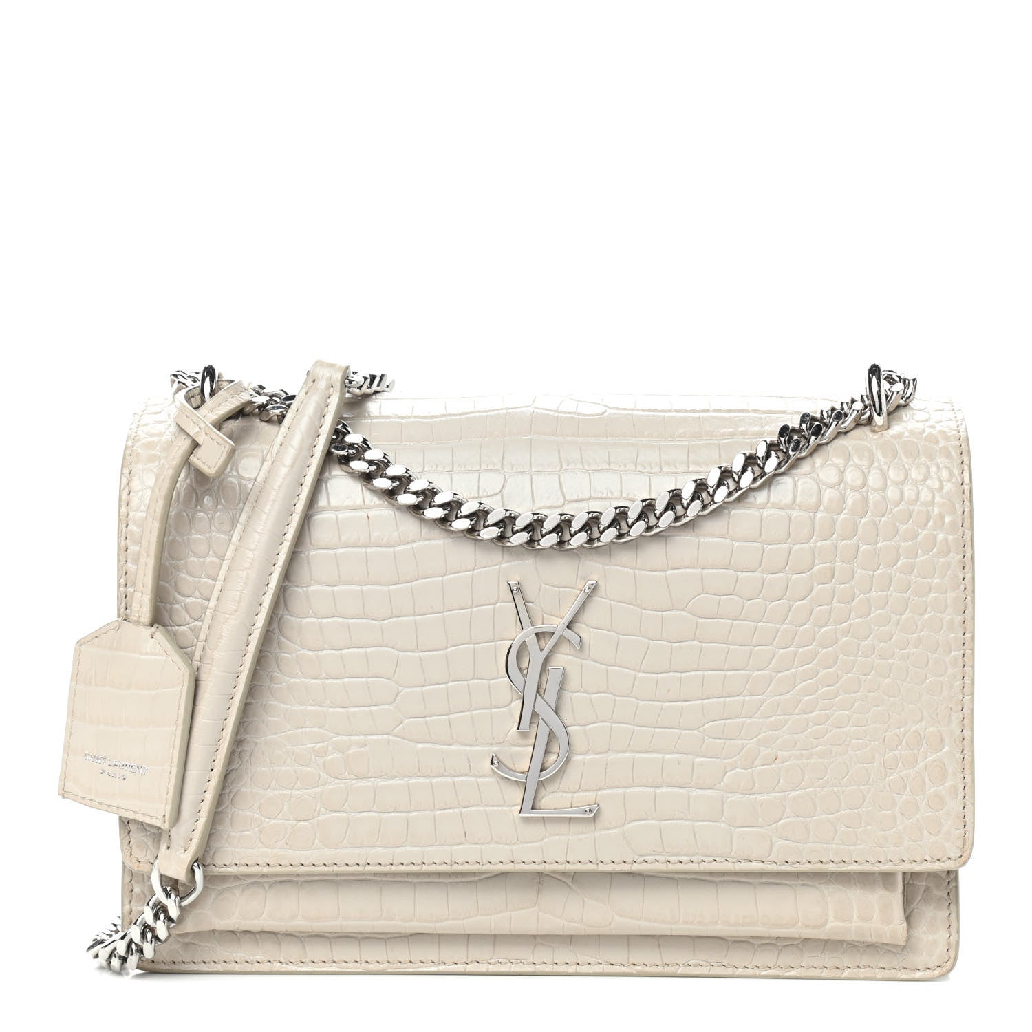 Saint Laurent Calfskin Crocodile Embossed Medium Monogram Sunset Blanc Vintage 1 of 13
