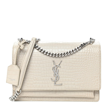 Saint Laurent Calfskin Crocodile Embossed Medium Monogram Sunset Blanc Vintage 1 of 13