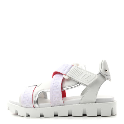 Christian Louboutin Calfskin Velcrissimo Flat Sandals 35.5 Blanco Silver 1 of 8