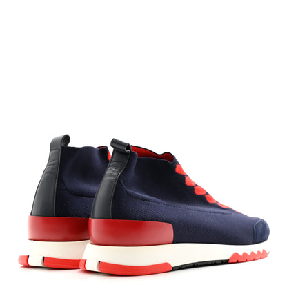 Hermes Knit Calfskin Velvet Womens Volo Sneakers 37.5 Bleu Diplomatique 4 of 8