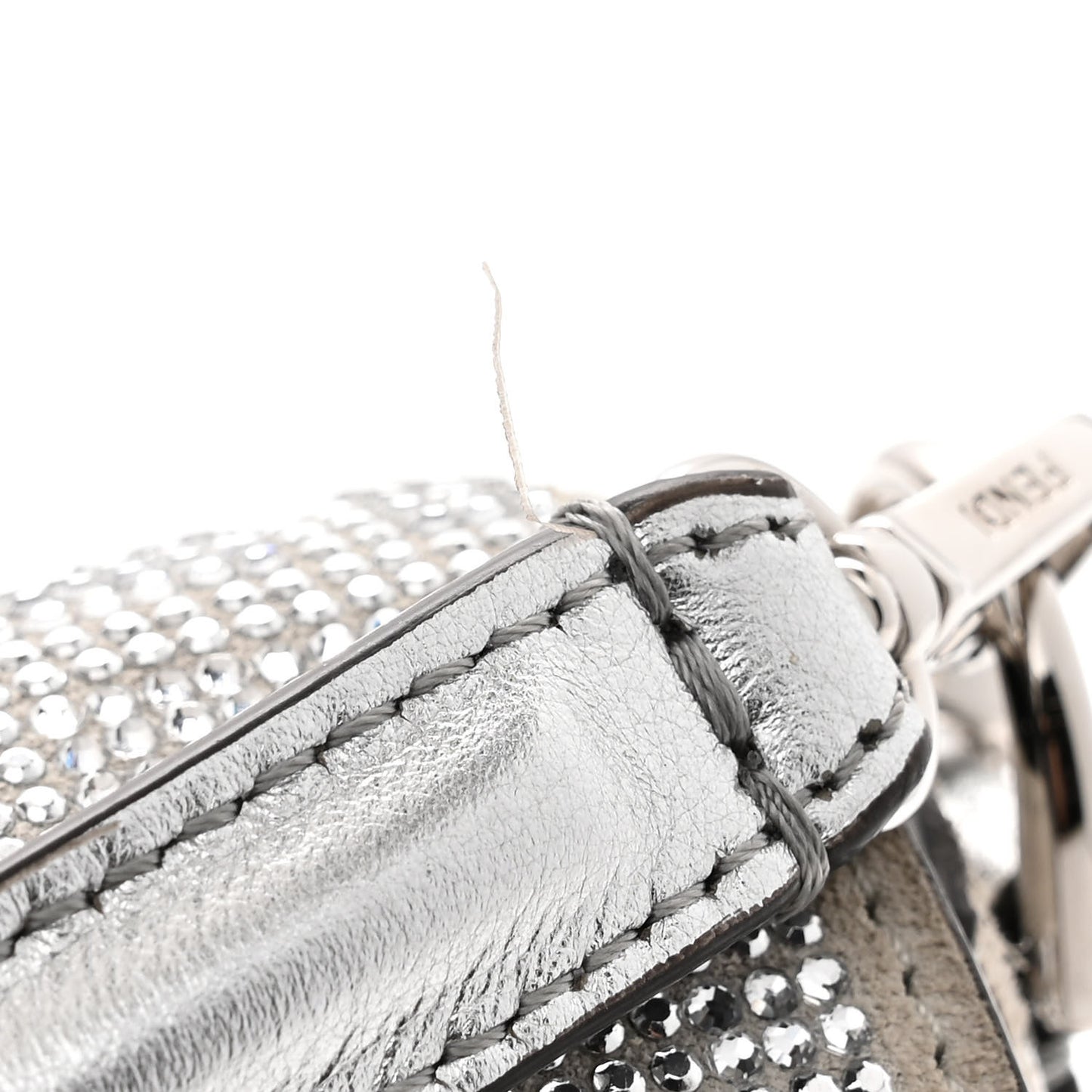 Crystal Vitello Laminato FF Mini Baguette Crystal Argento
