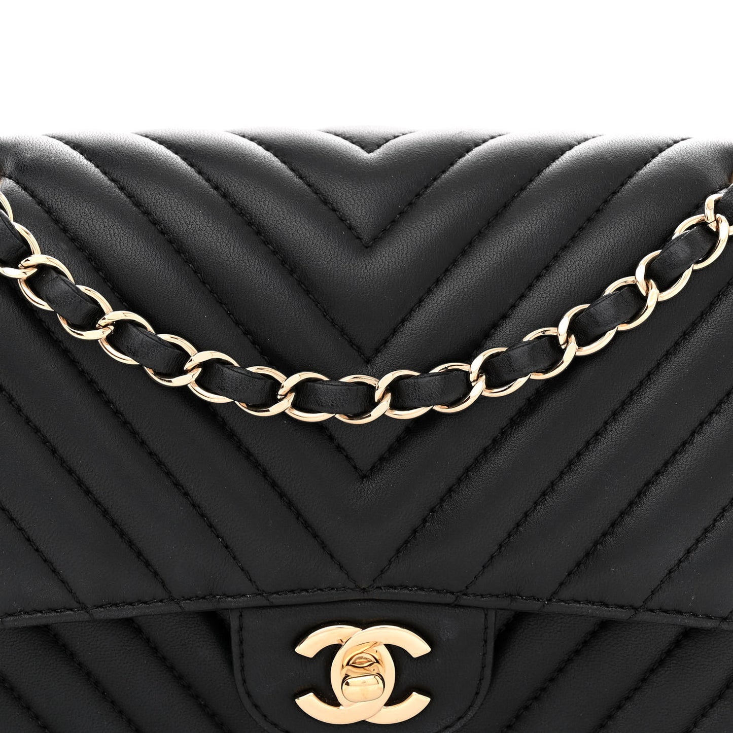 Lambskin Chevron Quilted Medium Double Flap Black