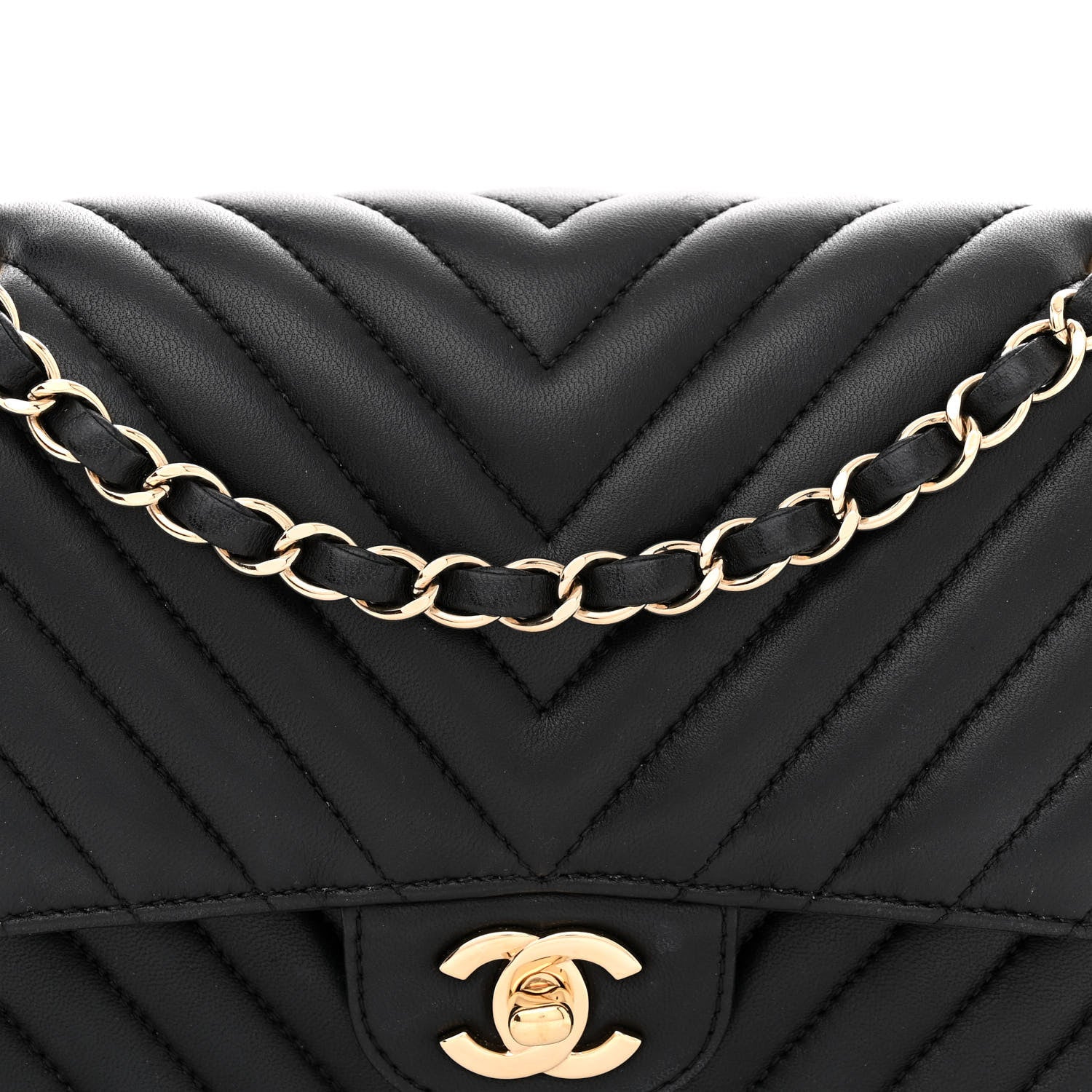 Chanel Lambskin Chevron Quilted Medium Double Flap Black 8 of 12
