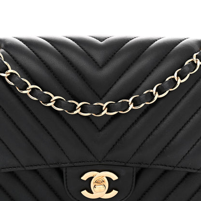 Chanel Lambskin Chevron Quilted Medium Double Flap Black 8 of 12