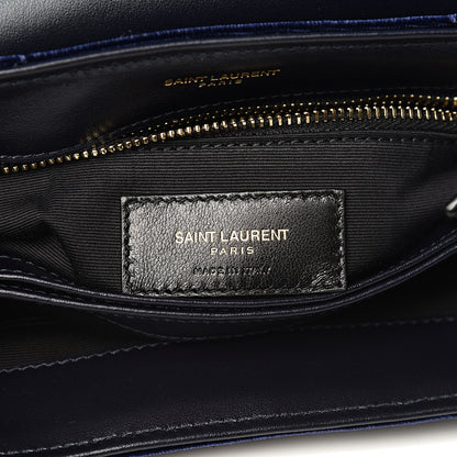 Saint Laurent Velvet Y Quilted Monogram Toy Loulou Crossbody Bag Navy 7 of 11
