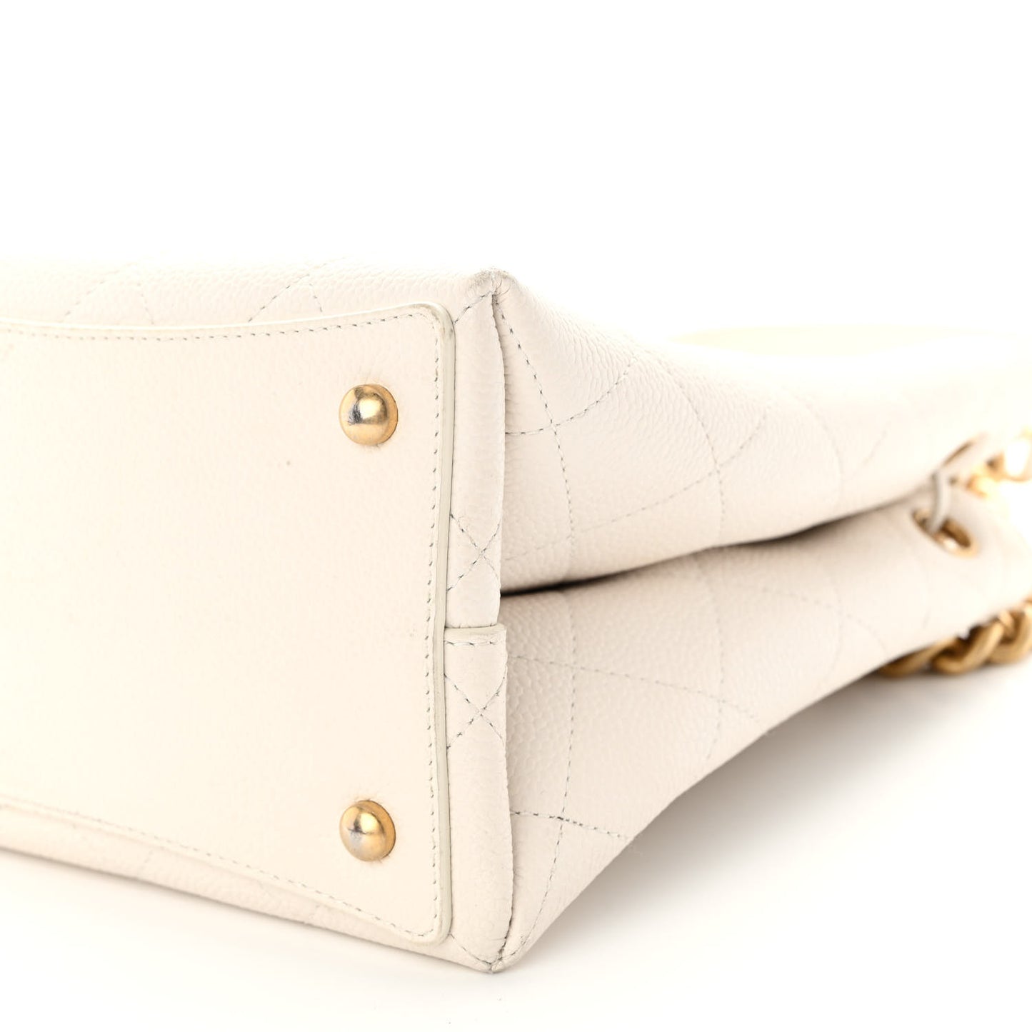 Grained Calfskin Stitched Small Drawstring Bag White