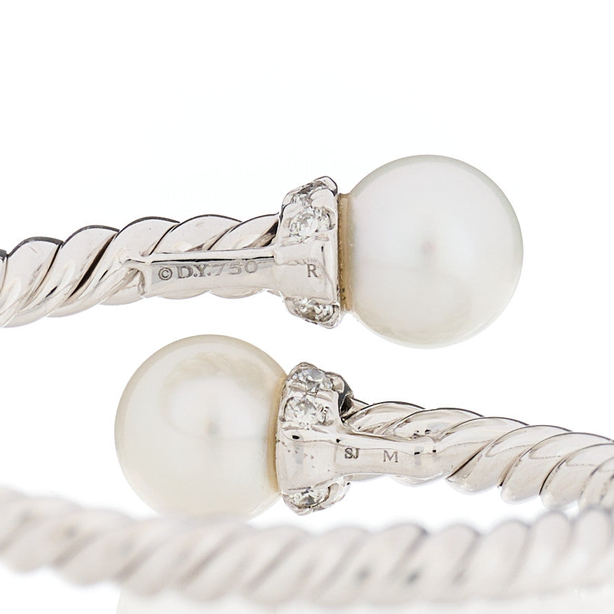 18K White Gold Pearl Diamond Petite Solari Bypass Ring 54 7