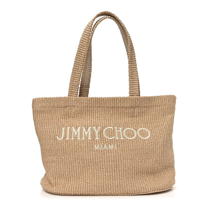 Jimmy Choo Raffia Embroidered East West Beach Tote Natural Latte 1 of 9