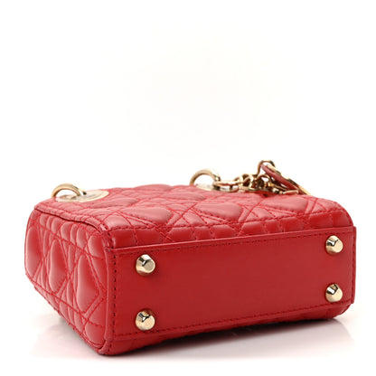 Christian Dior Calfskin Cannage Dioramour Micro Lady Dior Bright Red 4 of 9